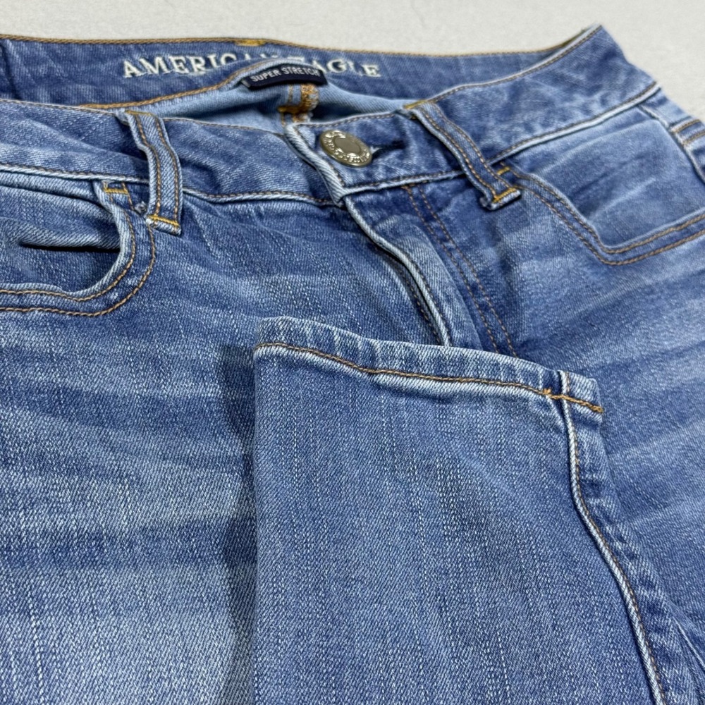 American Eagle Super Stretch Skinny Jeggings Medium Wash Blue Jeans Womens 4 Reg